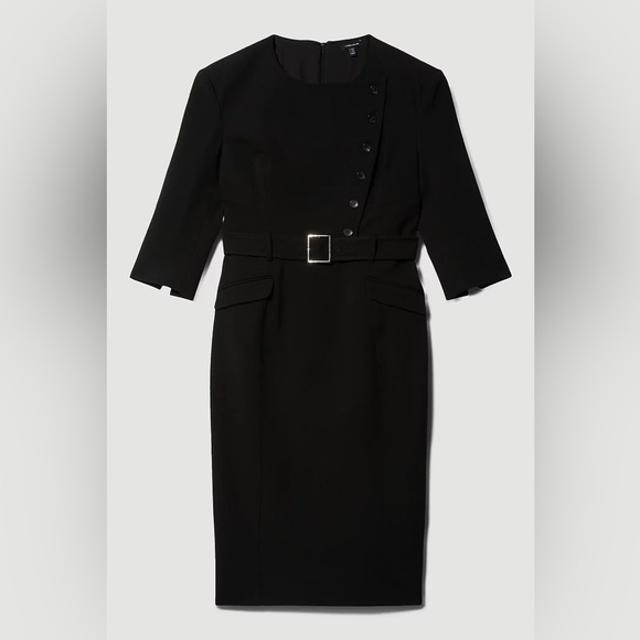 Karen Millen Plus Structured Crepe Strong Shoulder Dress Black 14 - Picture 5 of 11